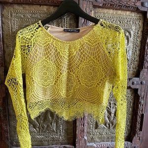 For Love and Lemons Neon Lace Crop Top Size LG